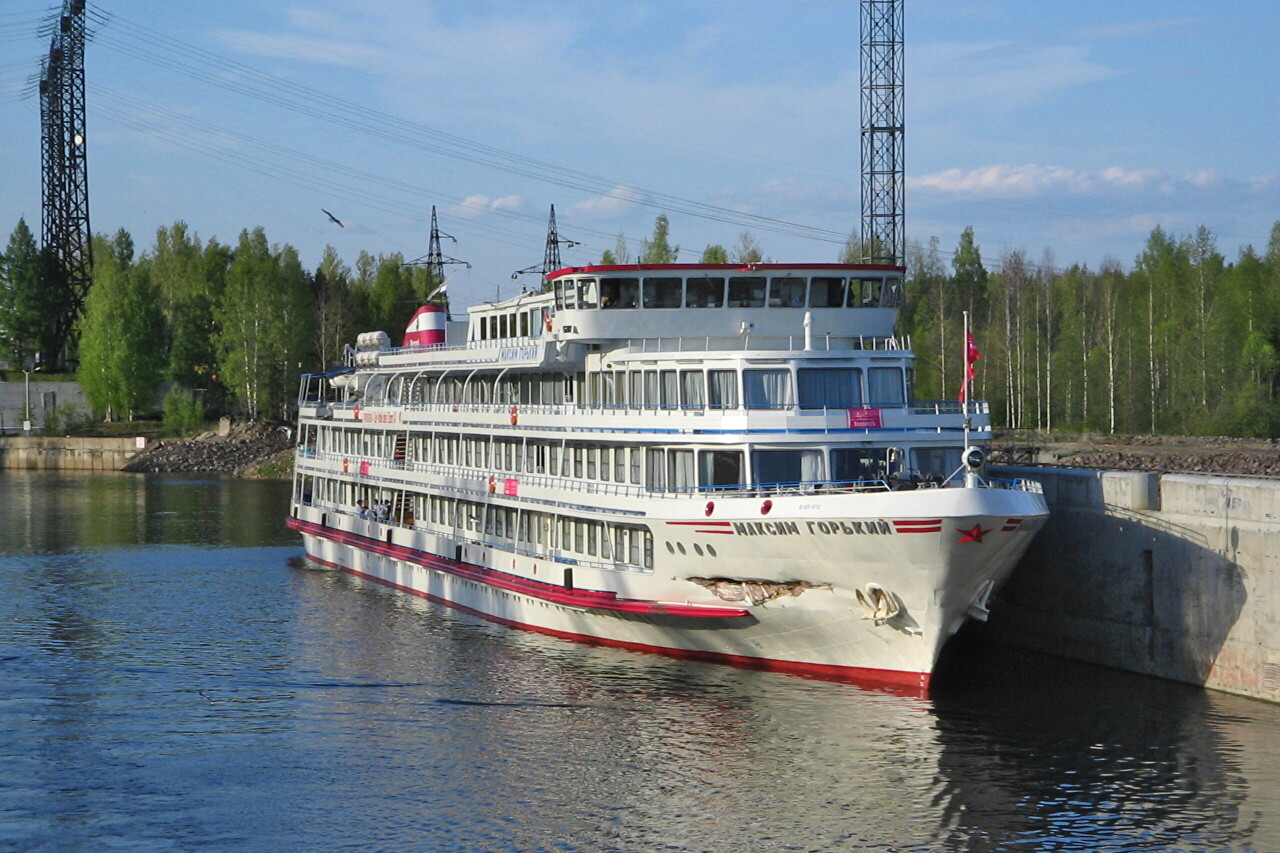 Maxim Gorky cruise ship in the Nizhne-Svirsky lock after an accident