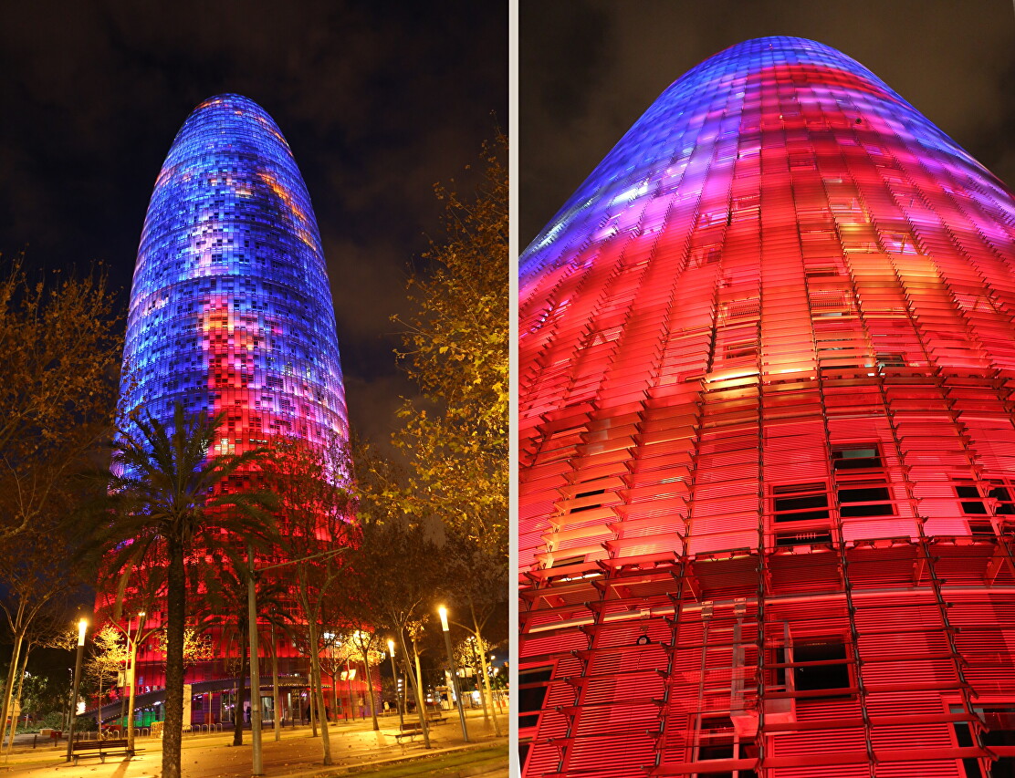 Световое шоу на башне Глориес, Барселона