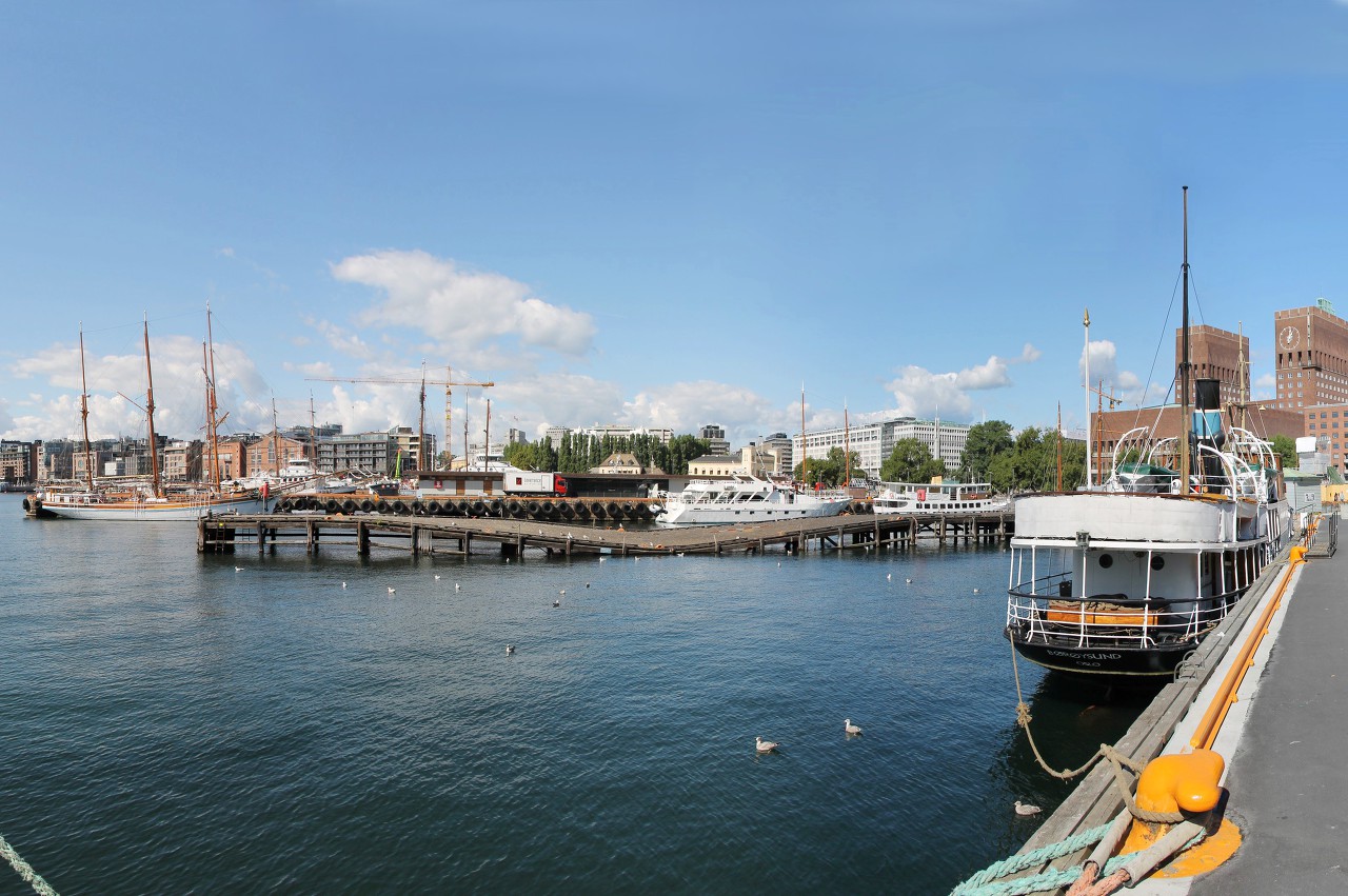 Historical ships in the Harbor of Pipervika, Oslo