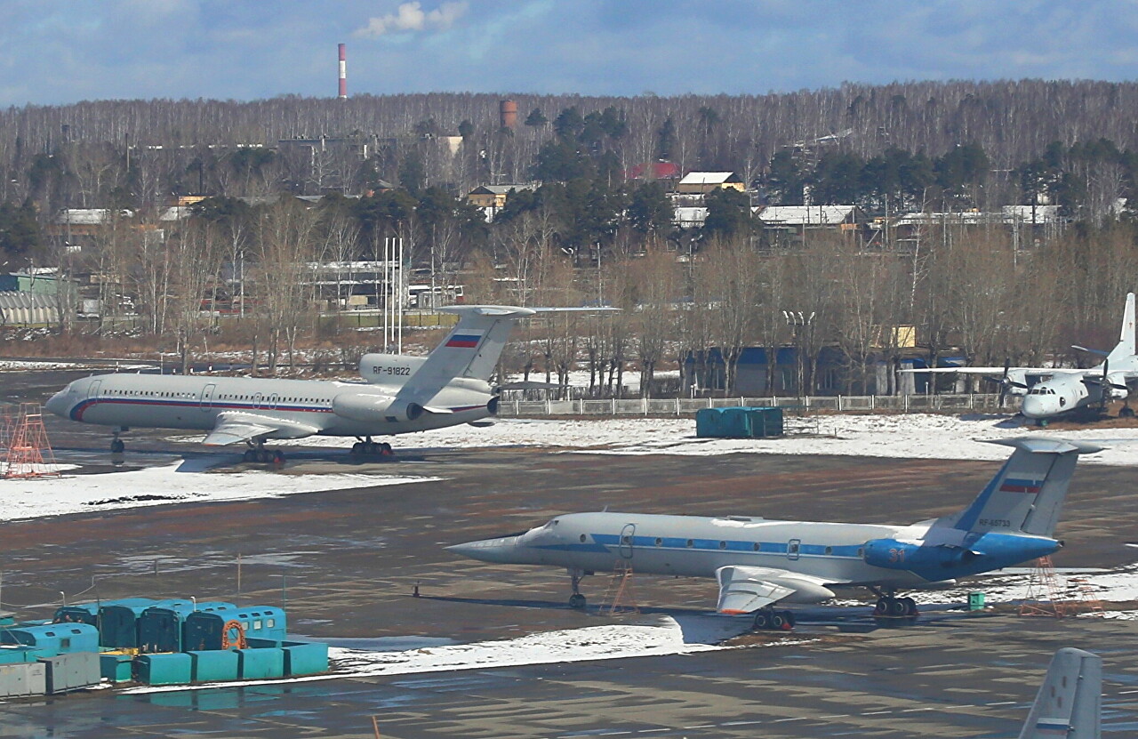 Yekaterinburg-Koltsovo airport military area. Tupolev Tu-134UBL