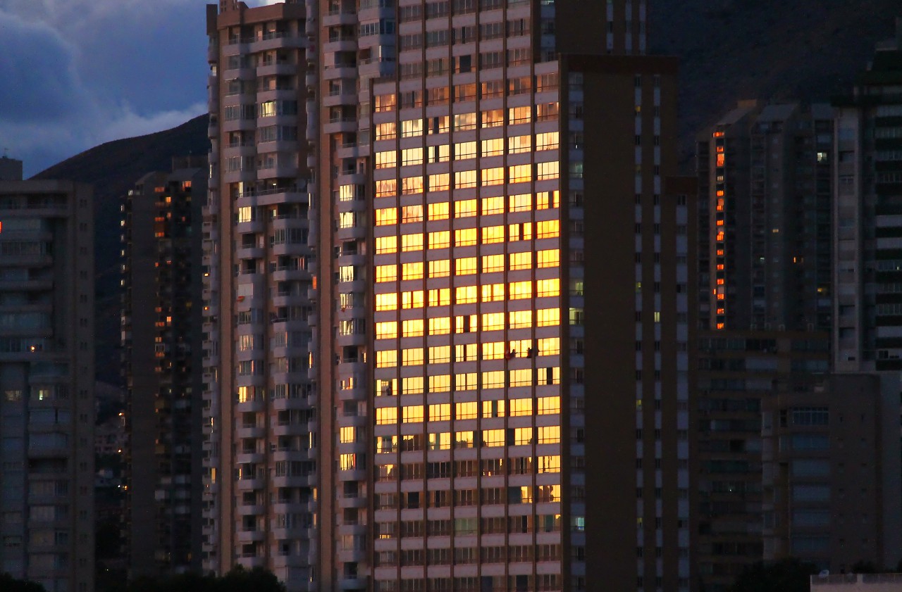 Benidorm skyscrapers at sunset