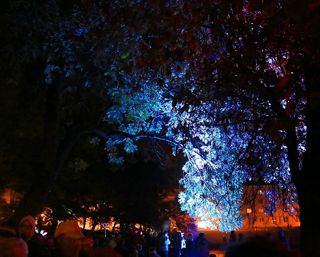 Installations in Staromiejski park. Light Move Festival in Łódź