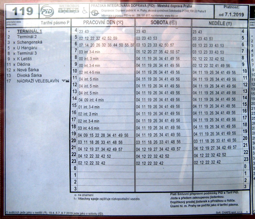 Prague, ruzine airport, bus schedule 119