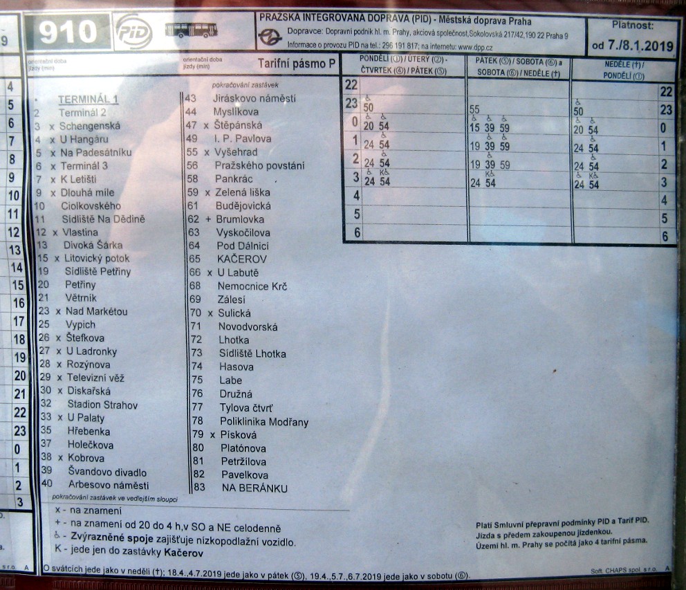 Prague, ruzine airport, night bus schedule 910