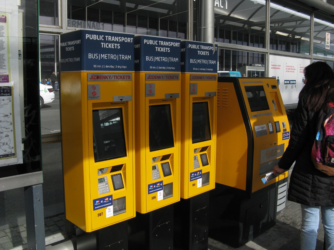 Prague, ruzine airport, bus stop, ticket machines