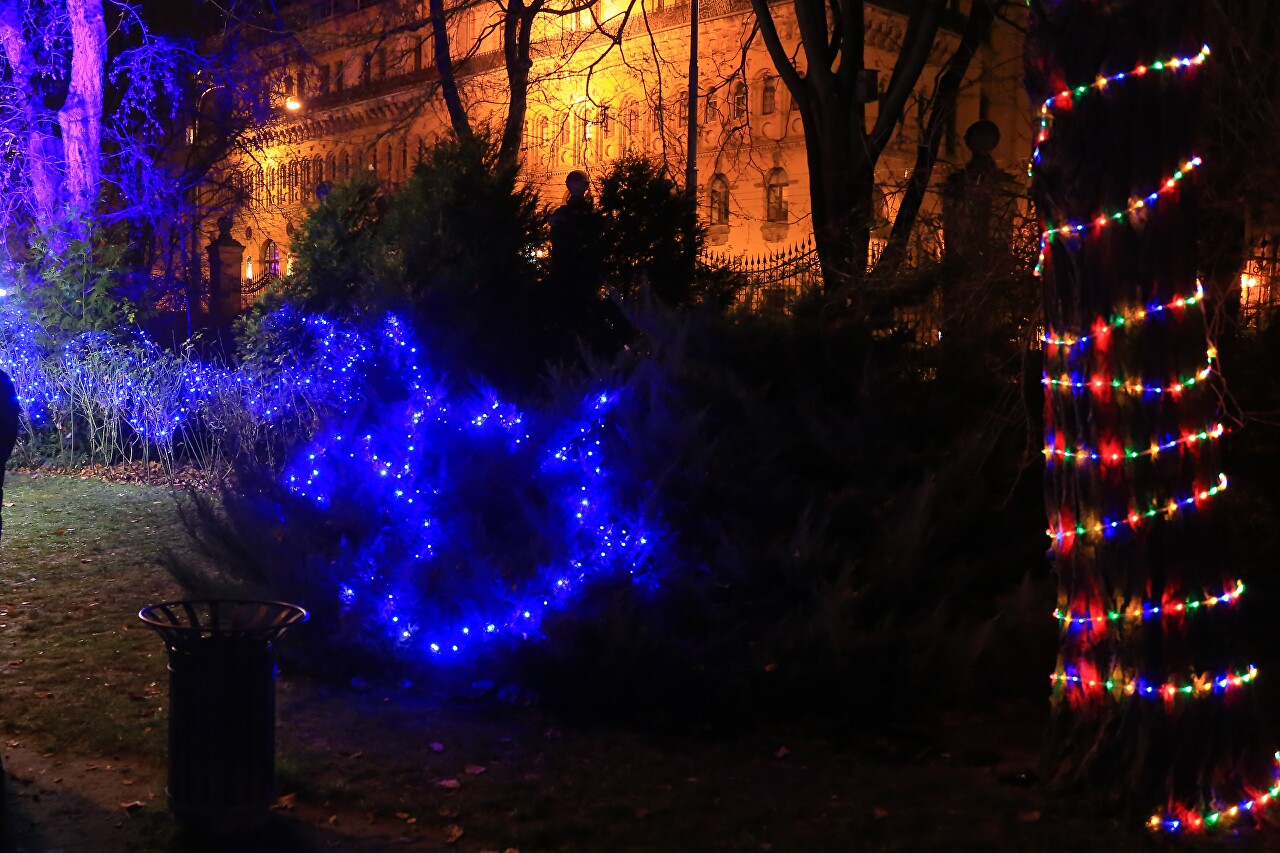 Christmas light show in old Town Park, Wroclaw